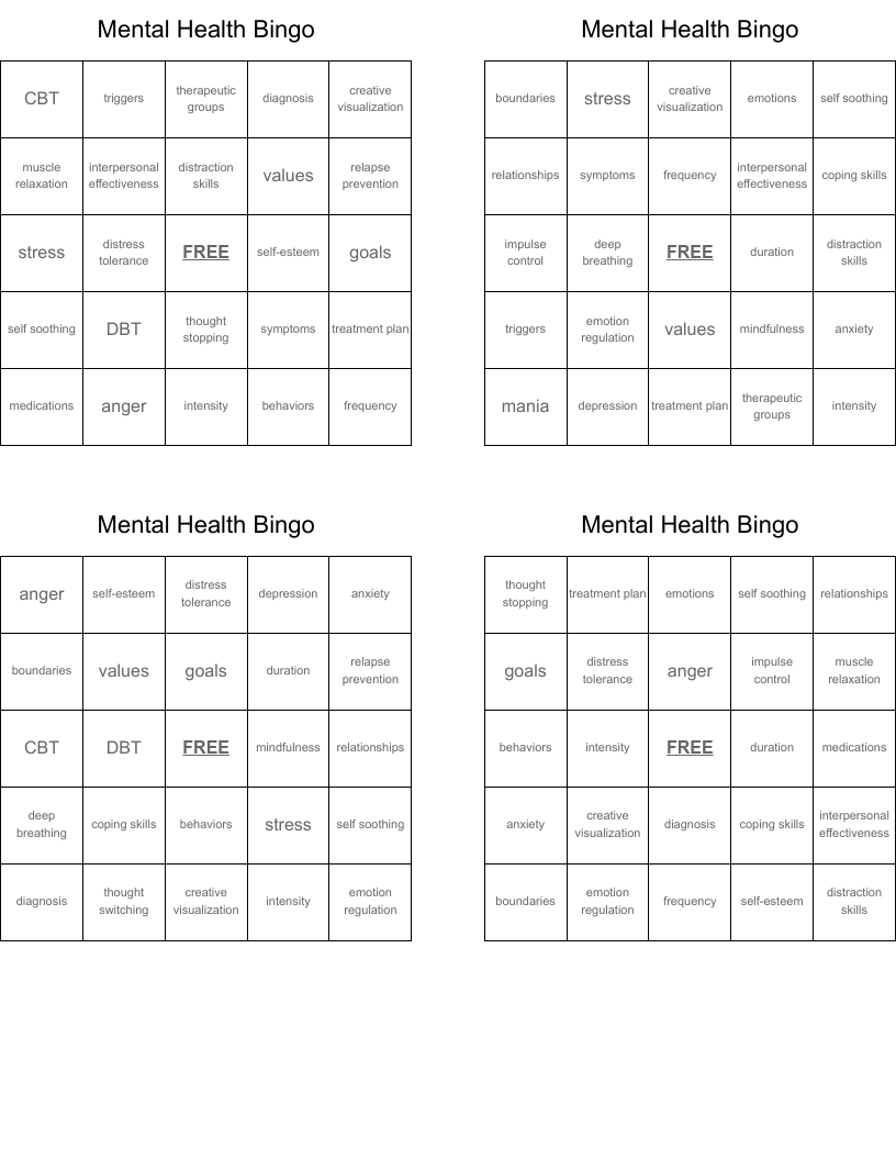 Mental Health Bingo