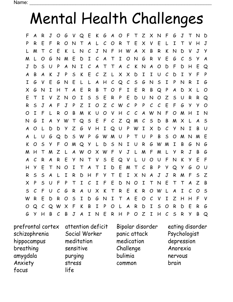 Mental Health Challenges Word Search
