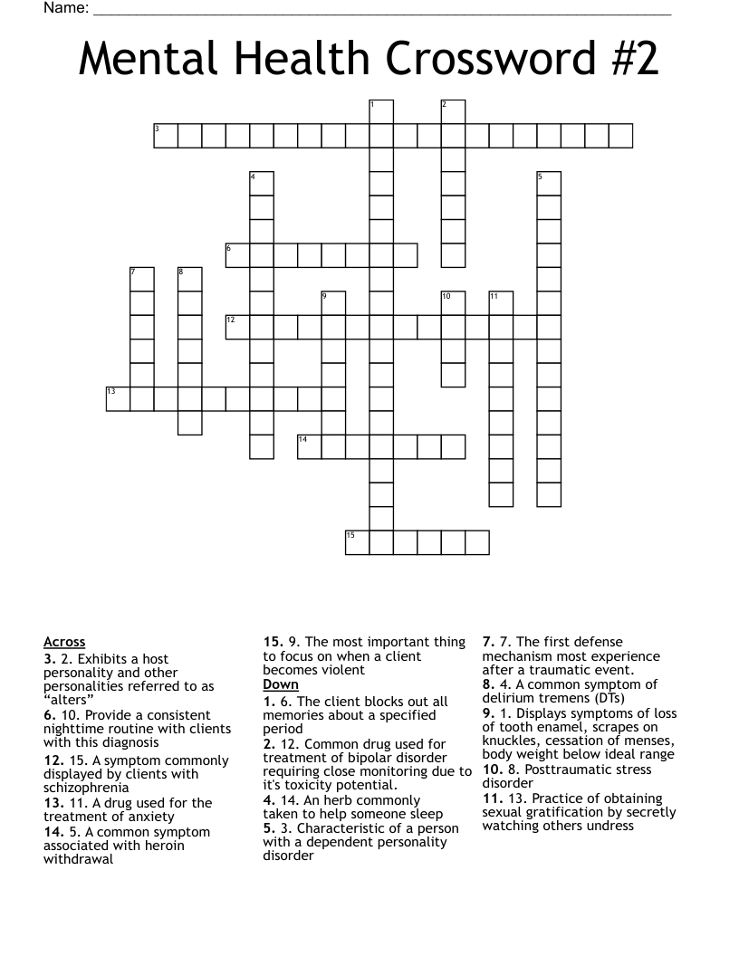 Mental Health Crossword #2