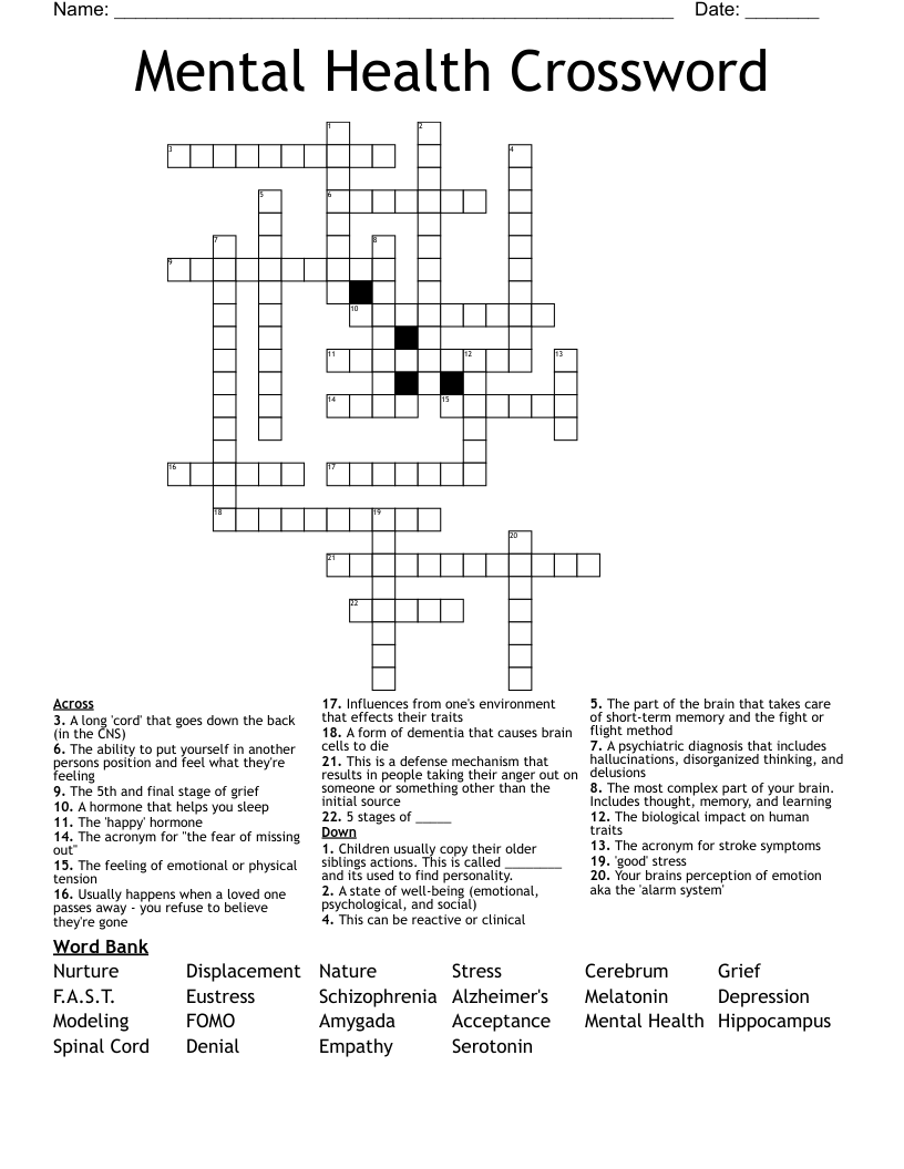 Mental Health Crossword