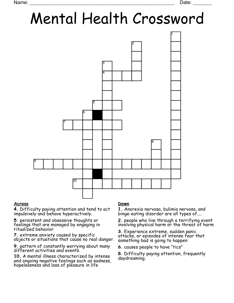 Mental Health Crossword