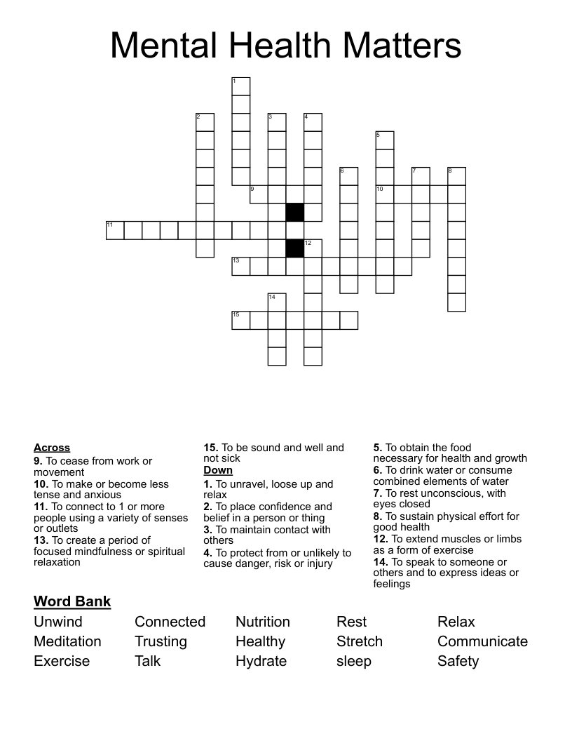 Mental Health Matters Crossword