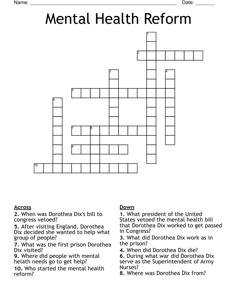Mental Health Reform Crossword