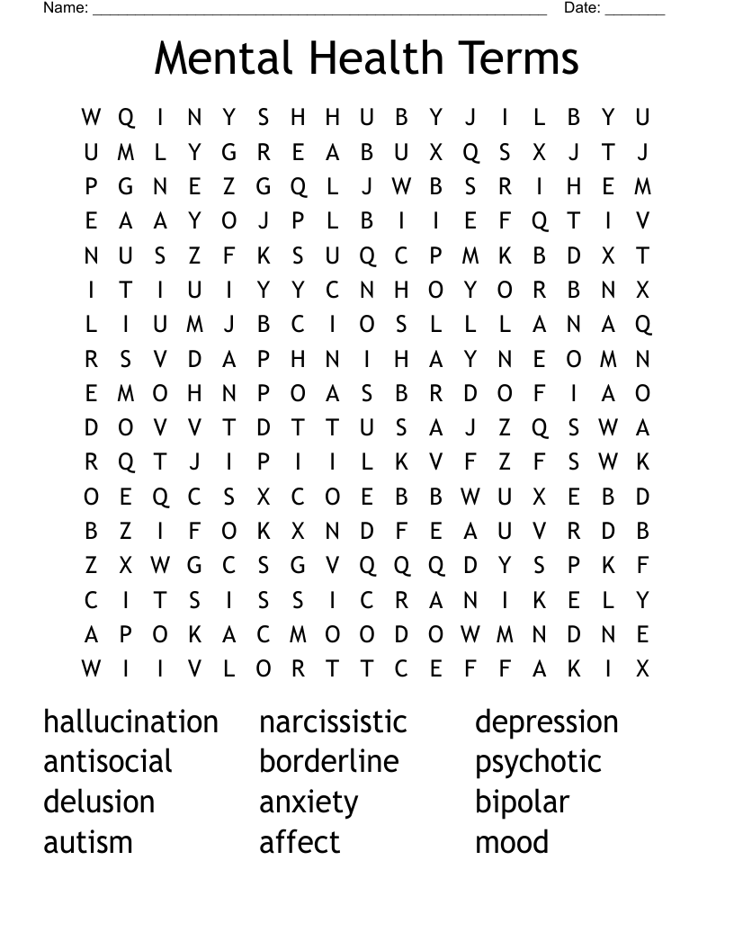 Mental Health Terms Word Search