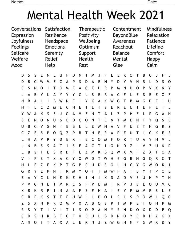 Mental Health Week 2021 Word Search