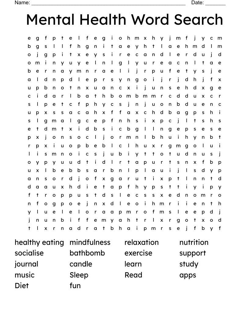 Mental Health Word Search
