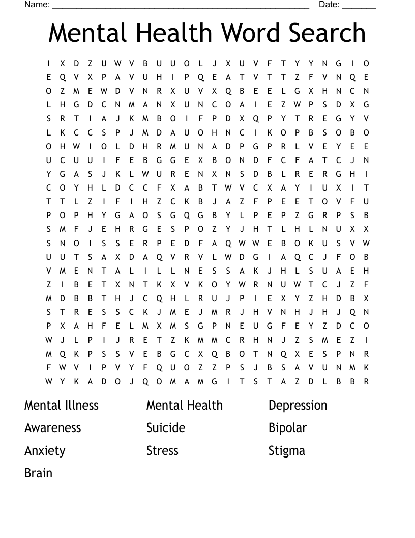 Mental Health Word Search