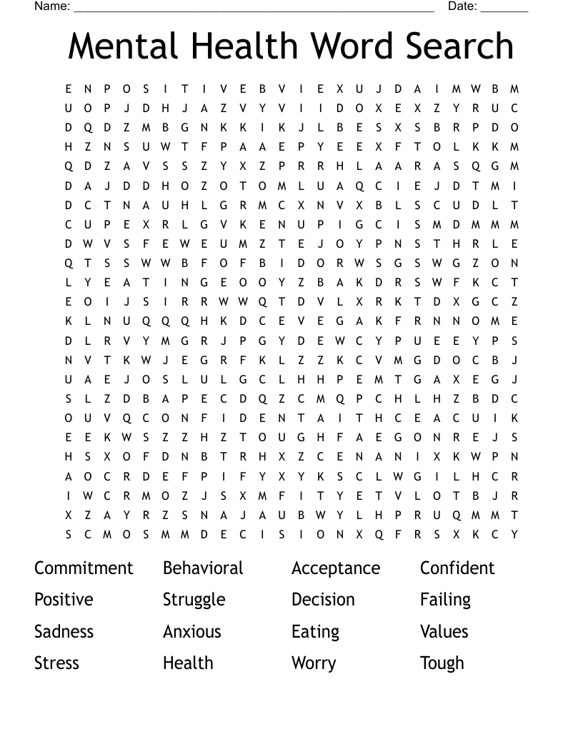 Mental Health Word Search