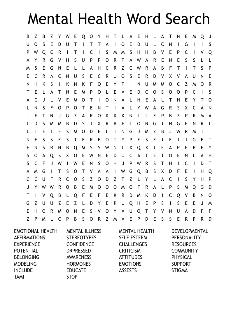 Mental Health Word Search