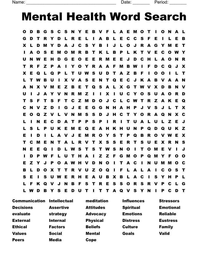 Mental Health Word Search