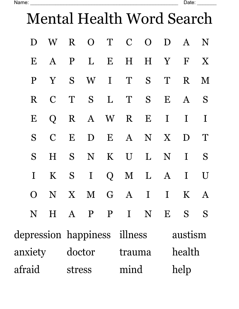 Mental Health Word Search 