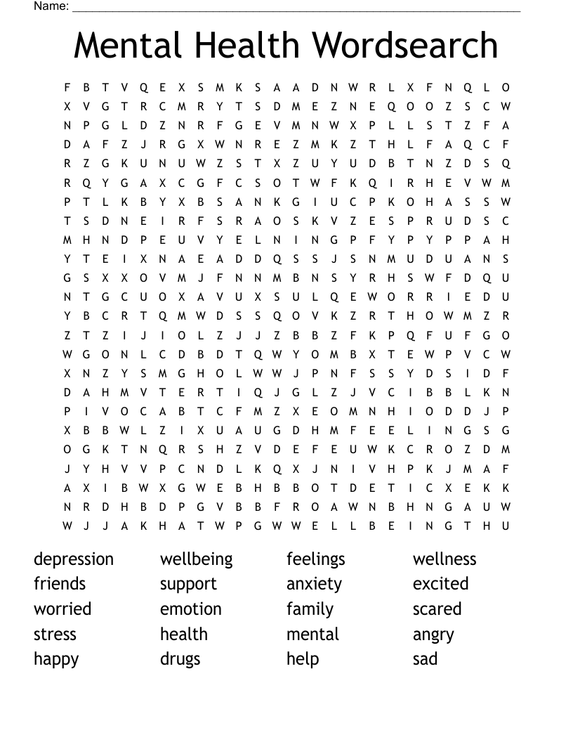 Mental Health Wordsearch