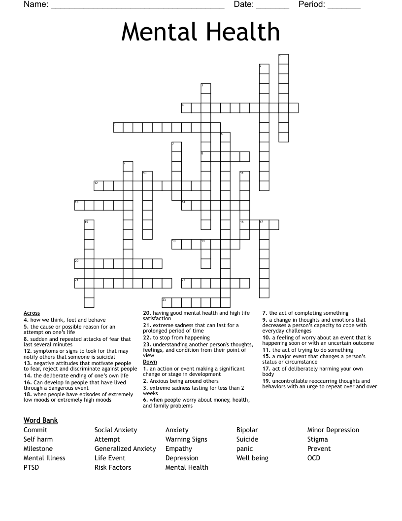 Mental Health  Crossword