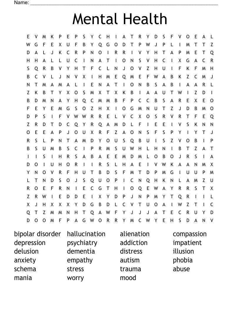 Mental Health  Word Search