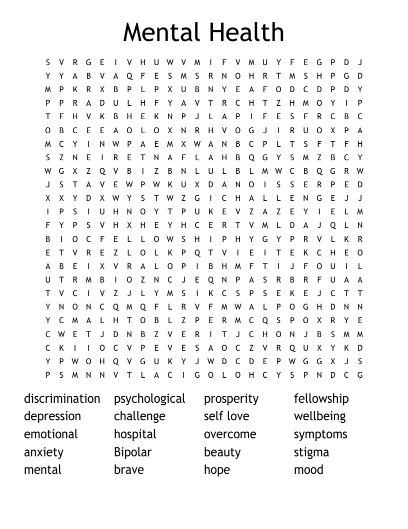 Mental Health  Word Search