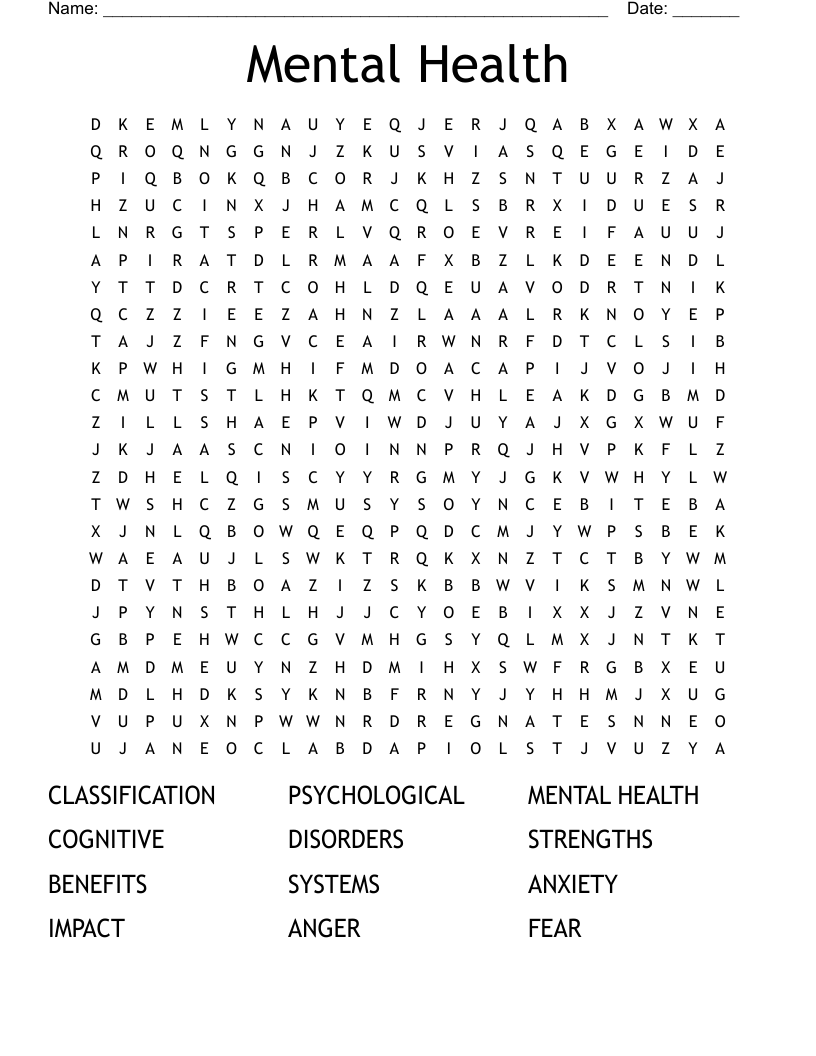 Mental Health  Word Search