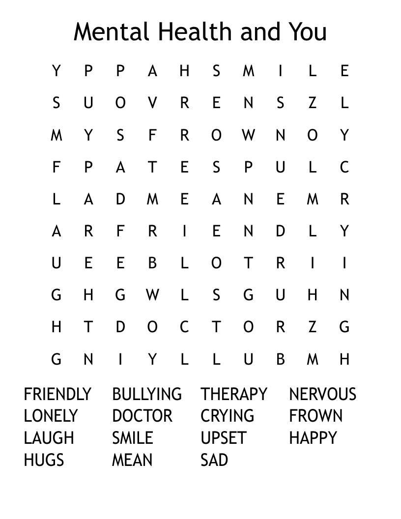 Mental Health and You Word Search
