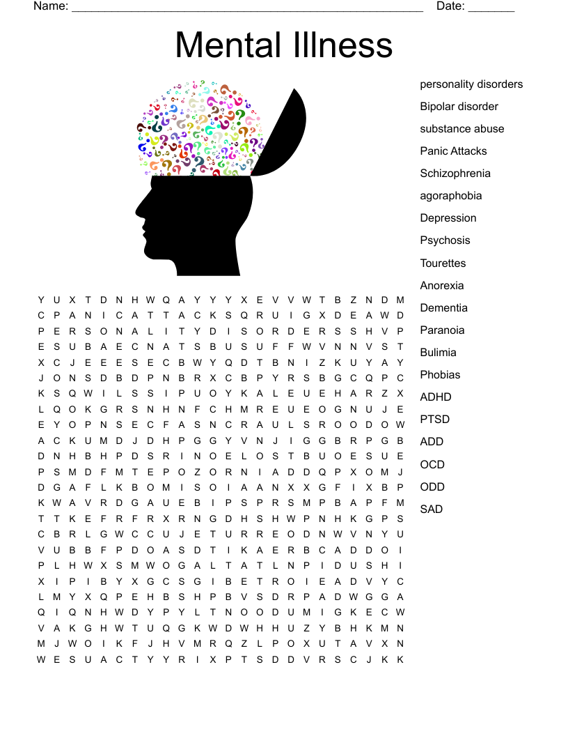 Mental Illness Word Search