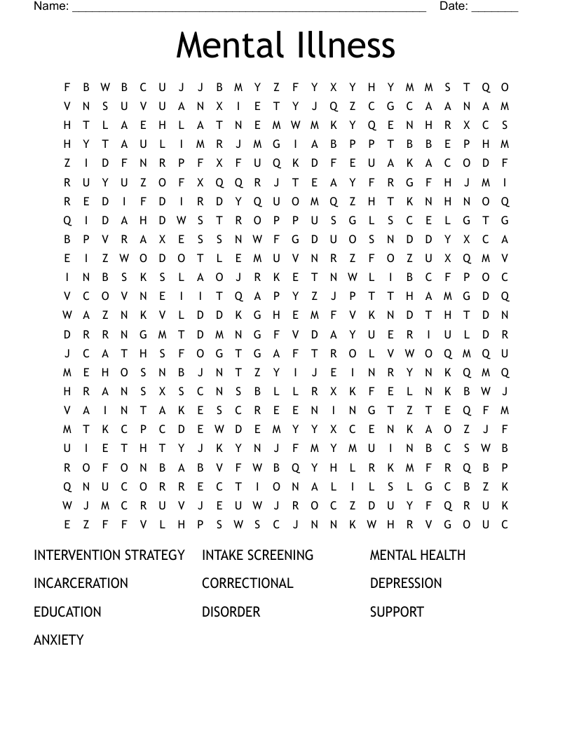 Mental Illness Word Search
