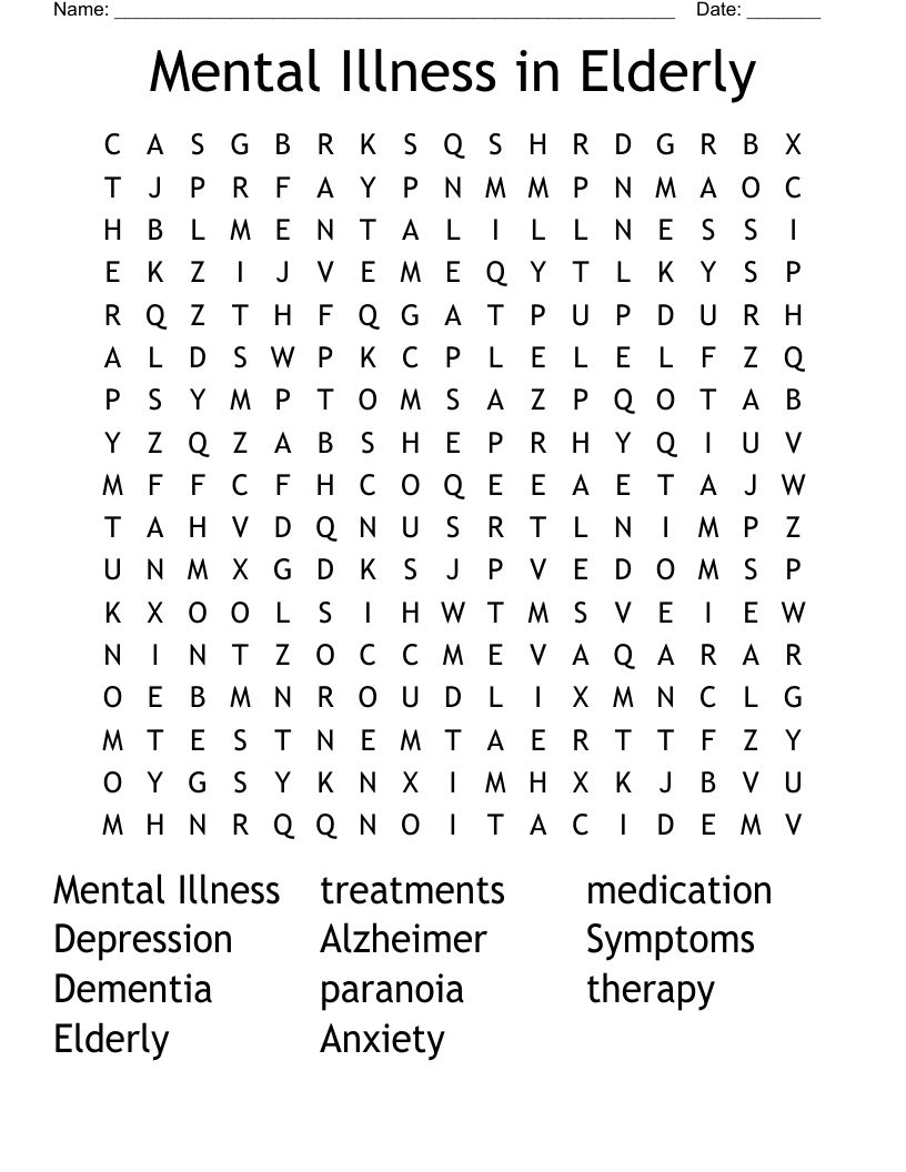 Mental Illness in Elderly Word Search