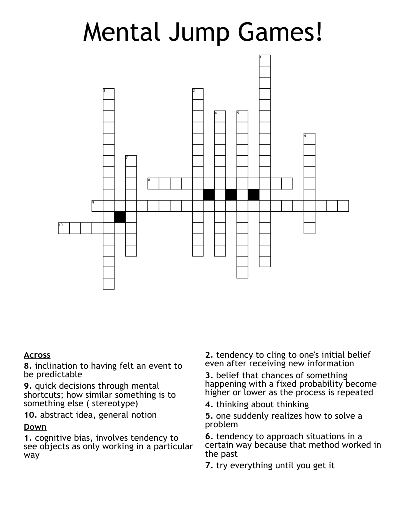 Mental Jump Games! Crossword