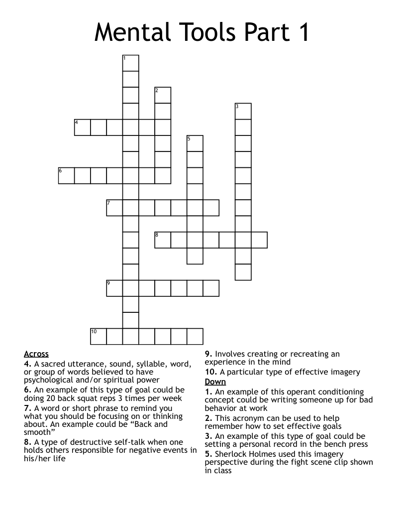 Mental Tools Part 1 Crossword