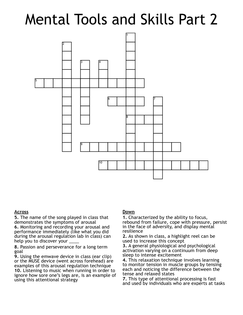 Mental Tools and Skills Part 2 Crossword