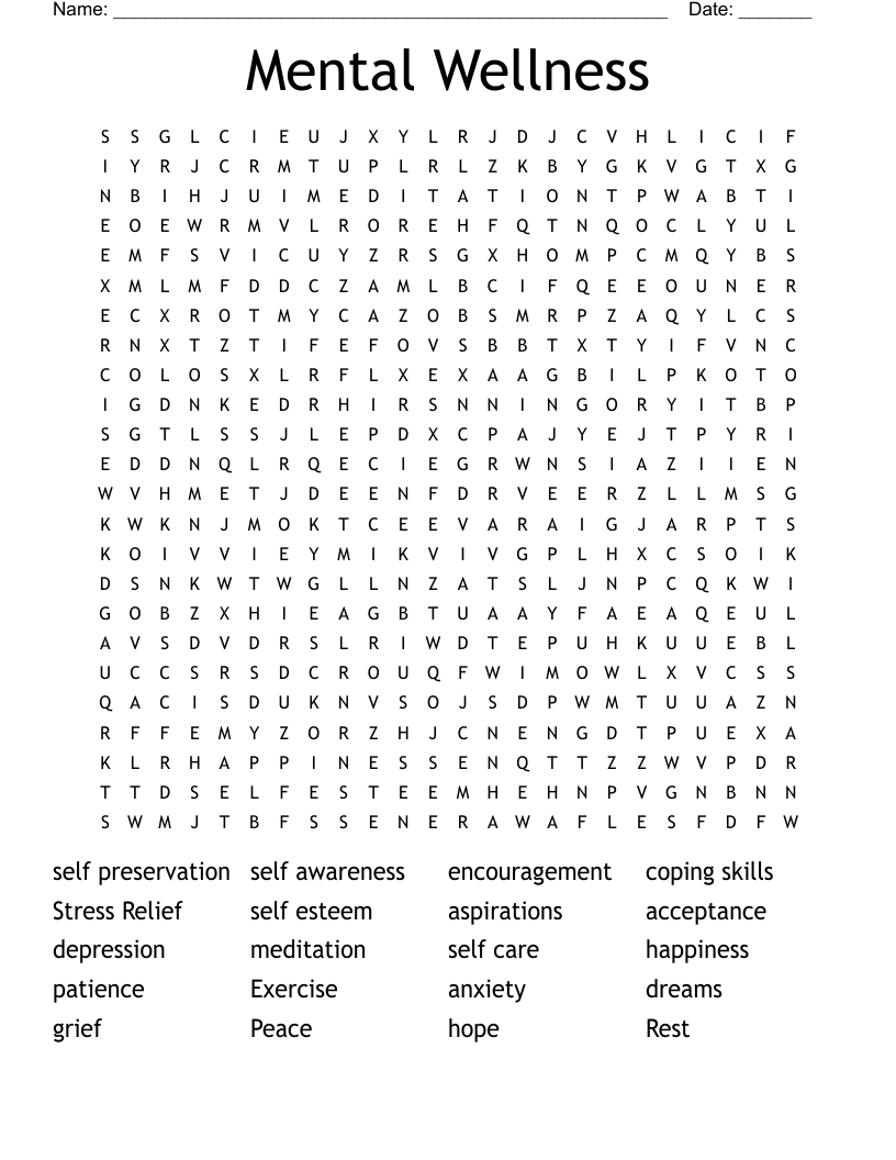 Mental Wellness Word Search
