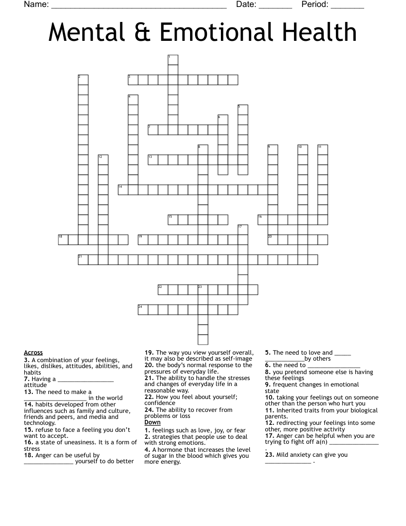 Mental & Emotional Health Crossword