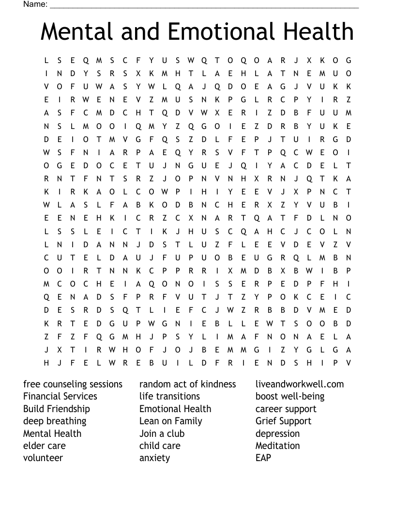 Mental and Emotional Health Word Search