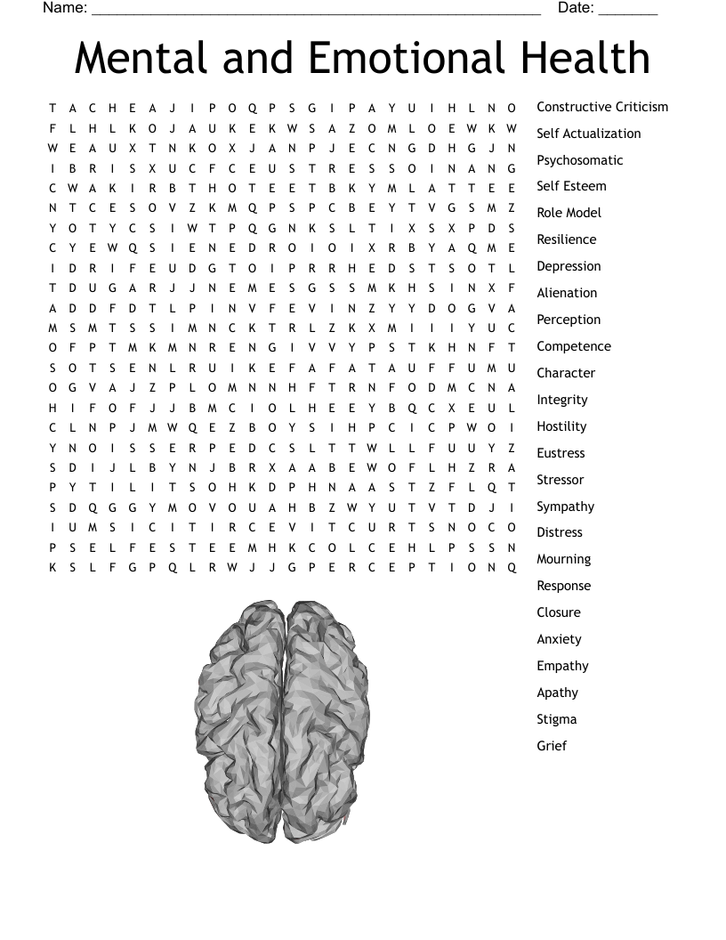 Mental and Emotional Health Word Search