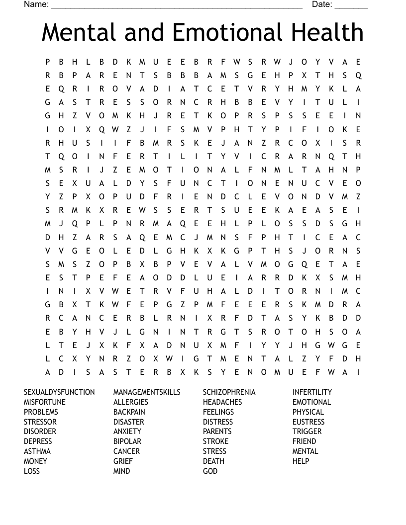Mental and Emotional Health Word Search