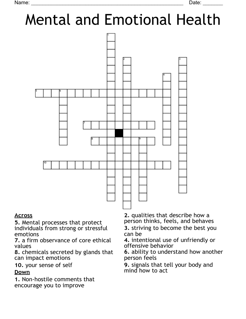 Mental and Emotional Health Crossword