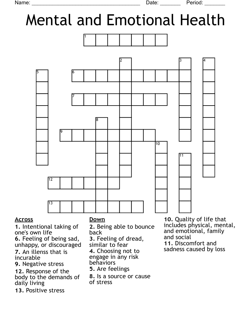 Mental and Emotional Health Crossword