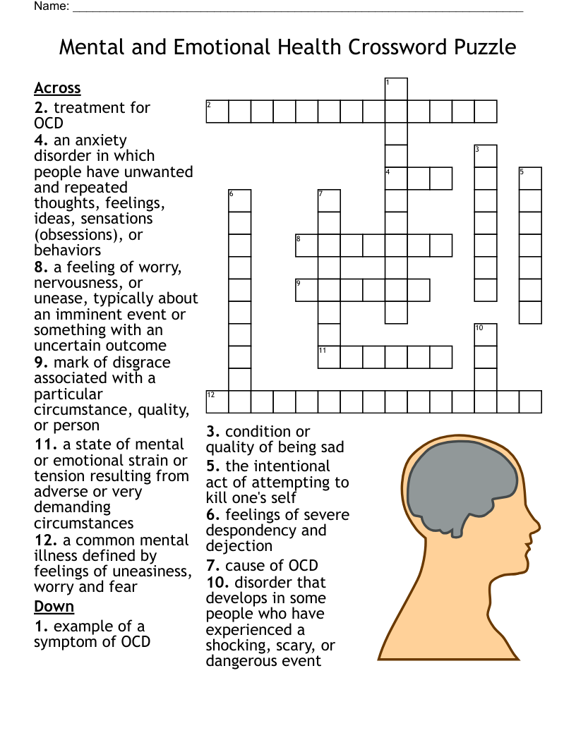 Mental and Emotional Health Crossword Puzzle