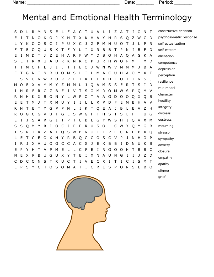 Mental and Emotional Health Terminology Word Search