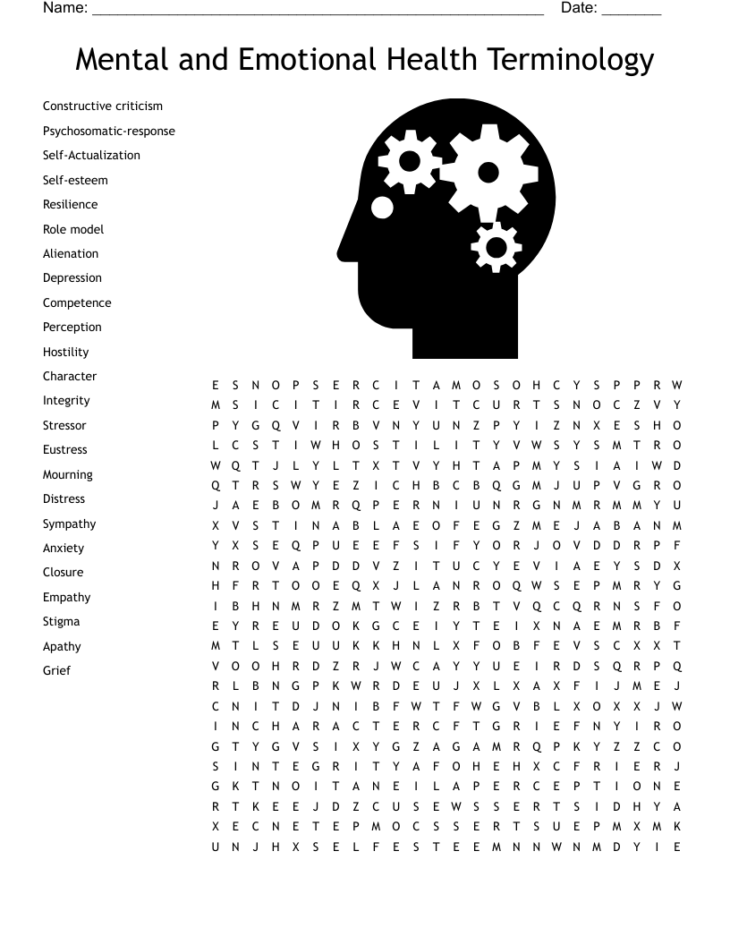 Mental and Emotional Health Terminology Word Search