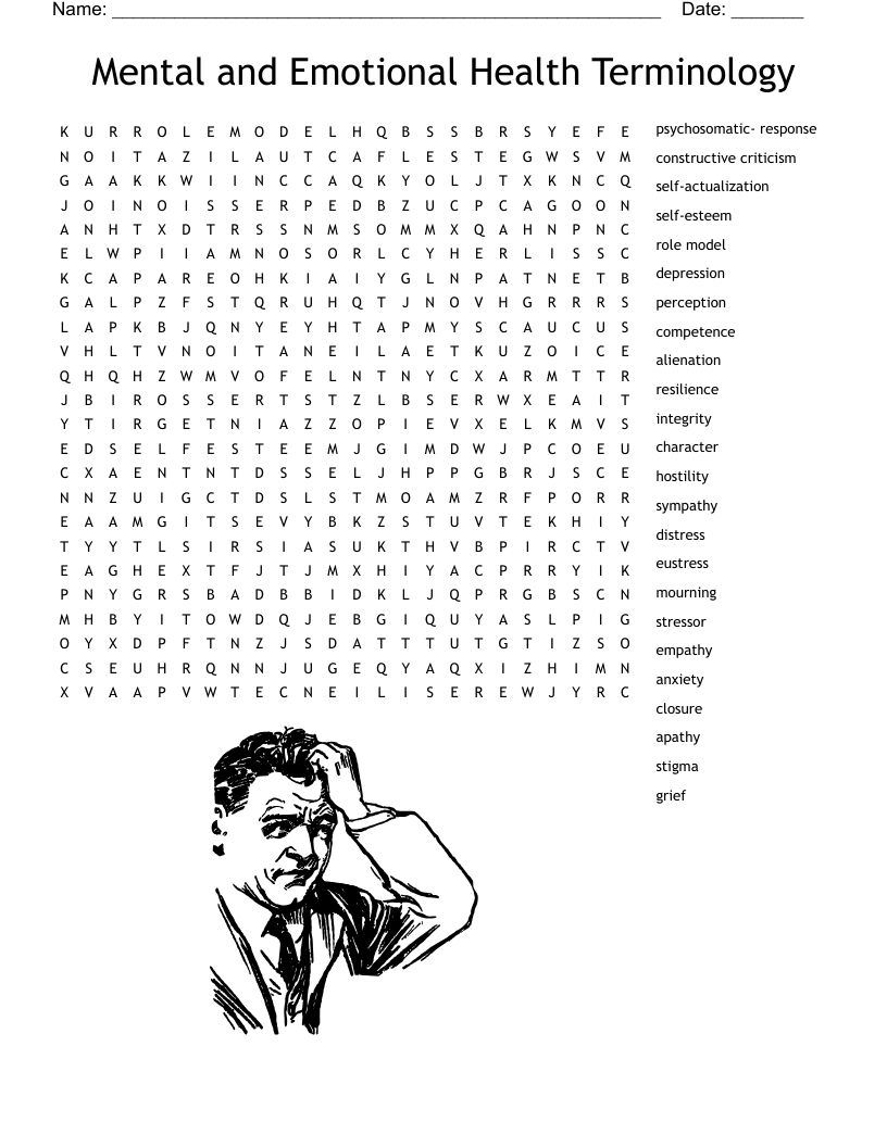 Mental and Emotional Health Terminology Word Search