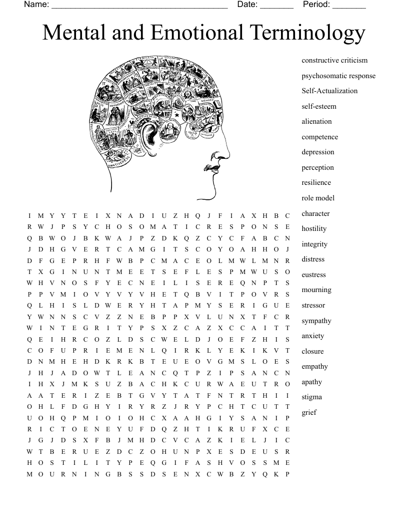 Mental and Emotional Terminology Word Search
