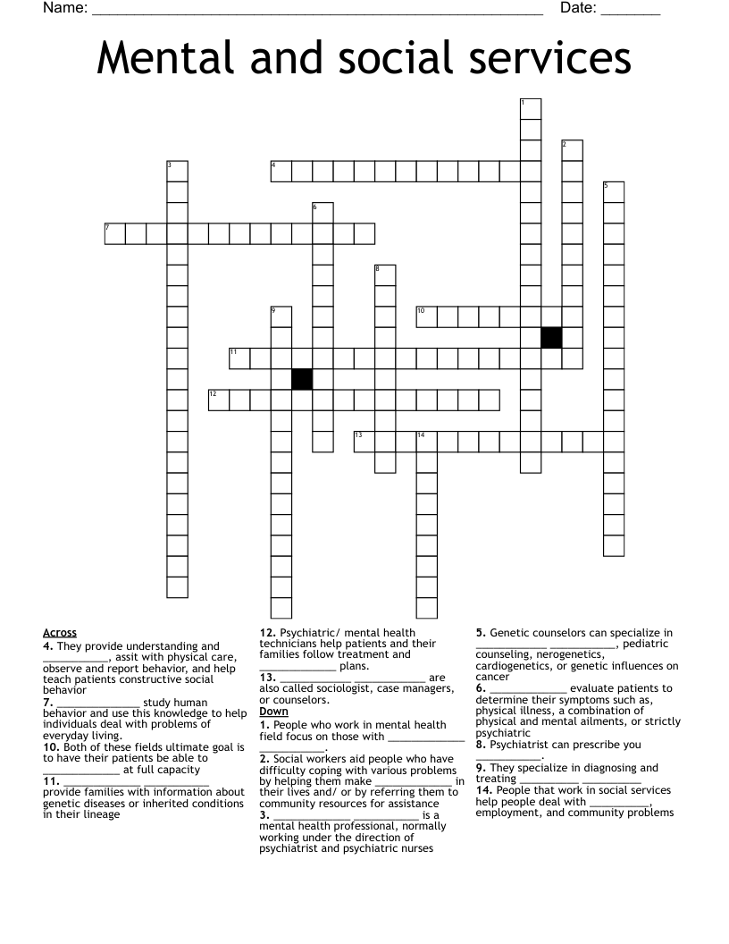 Mental and social services Crossword