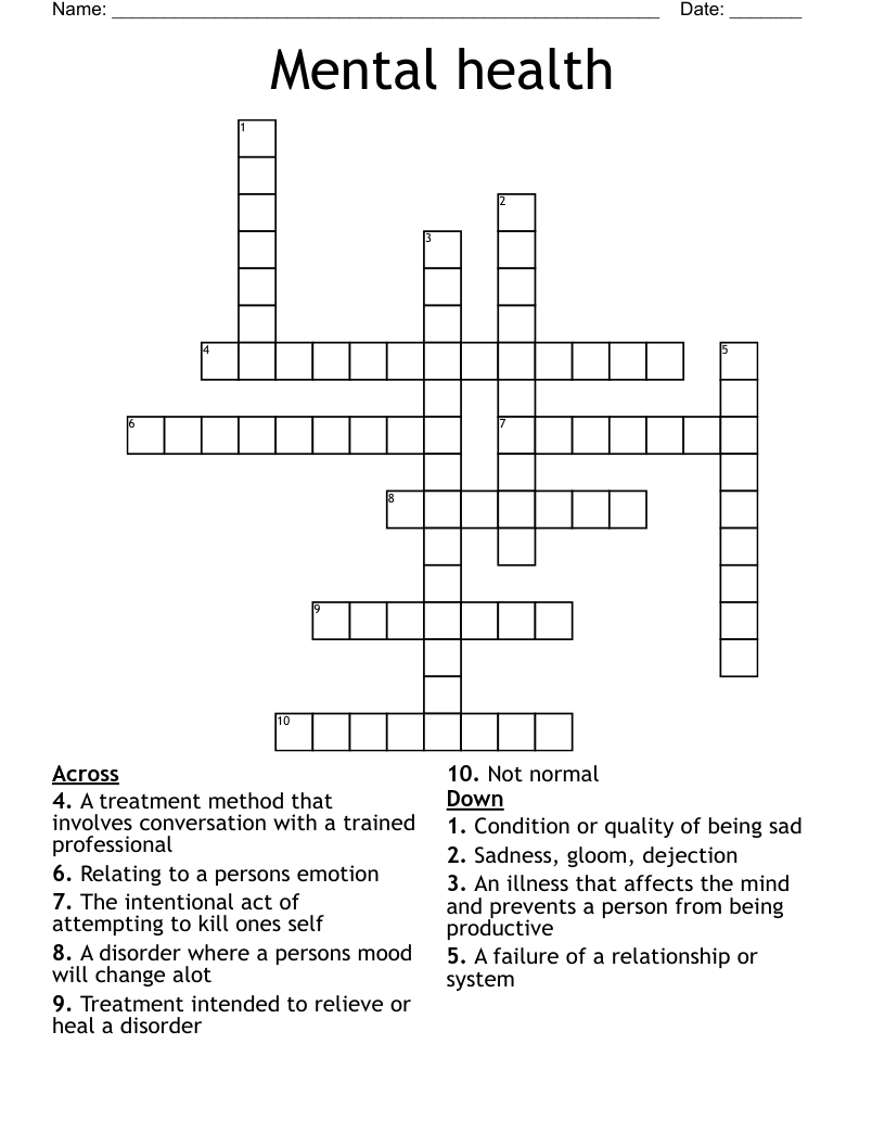 Mental health Crossword