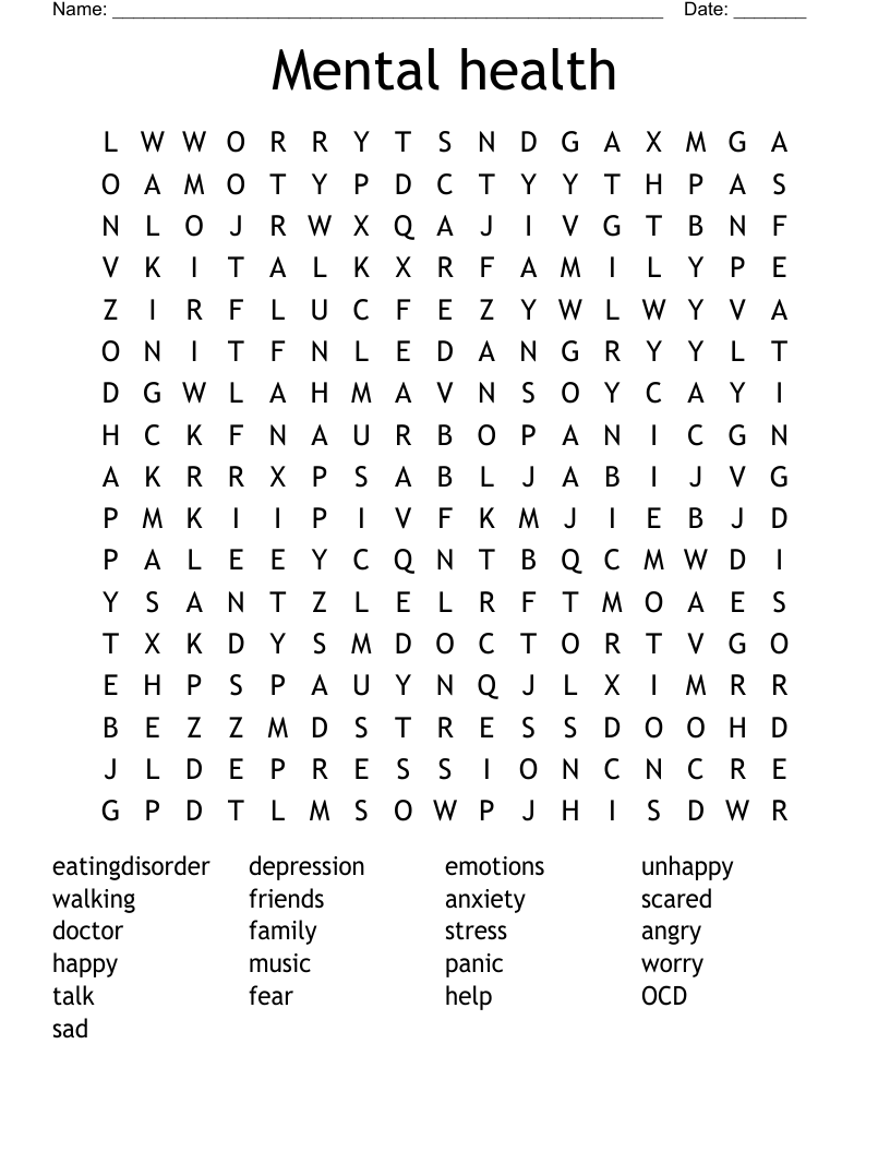 Mental health Word Search