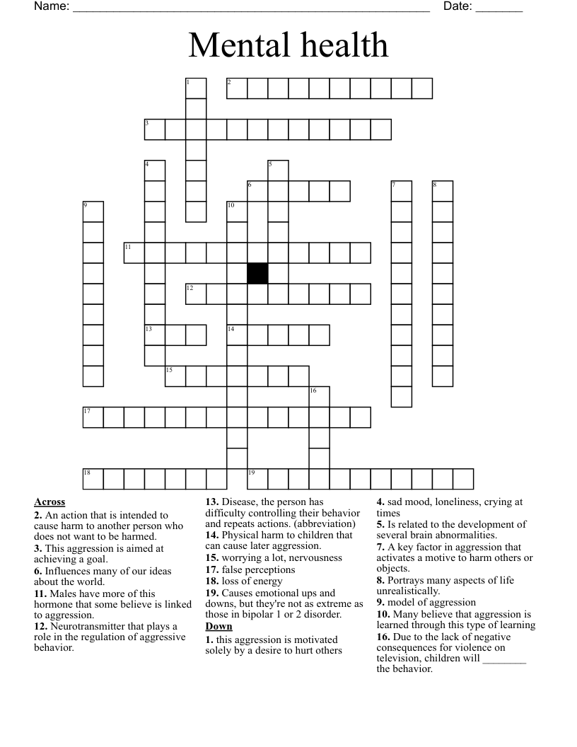 Mental health  Crossword