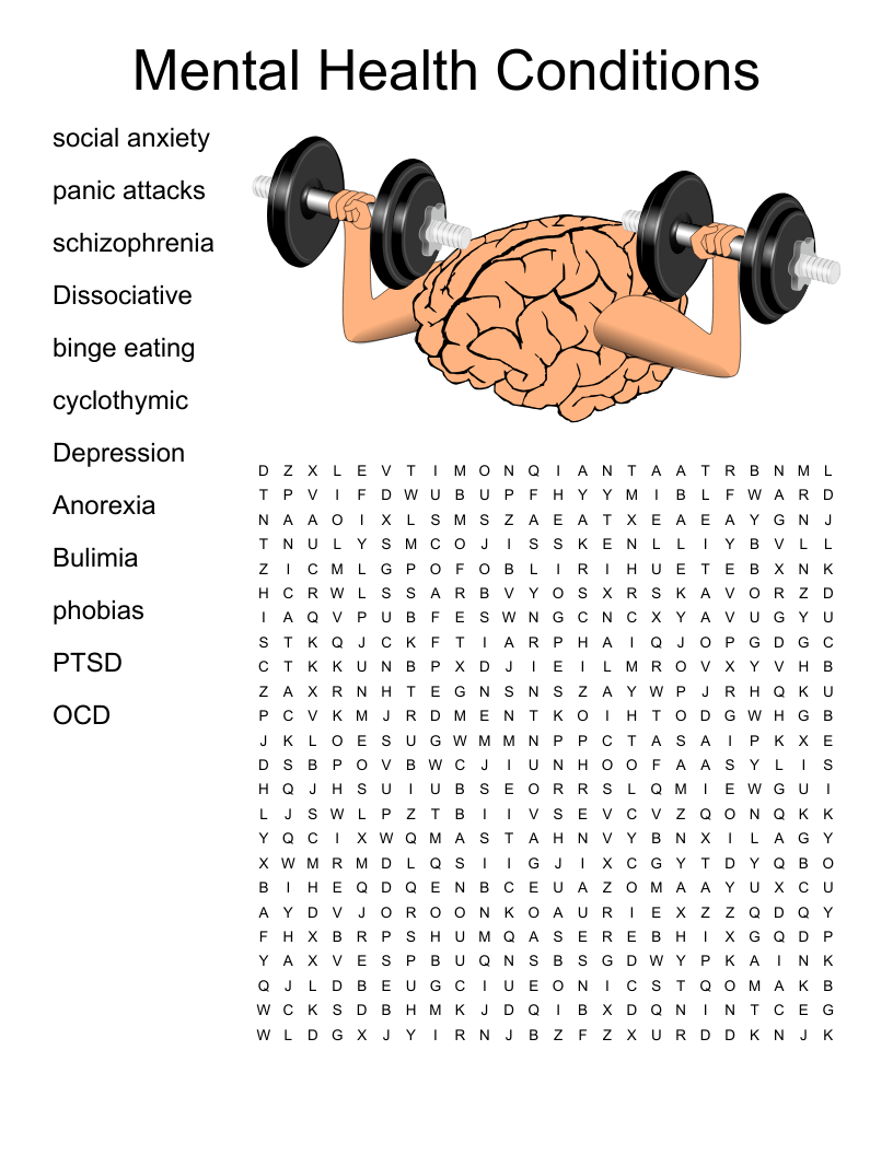 Mental Health Conditions Word Search