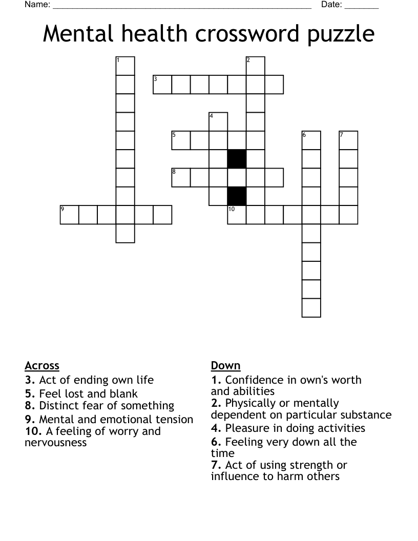 Mental health crossword puzzle