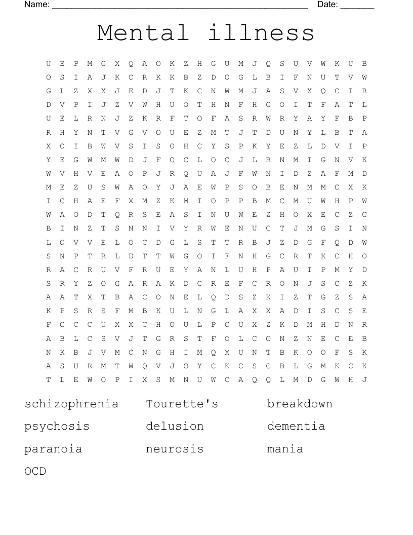 Mental illness Word Search