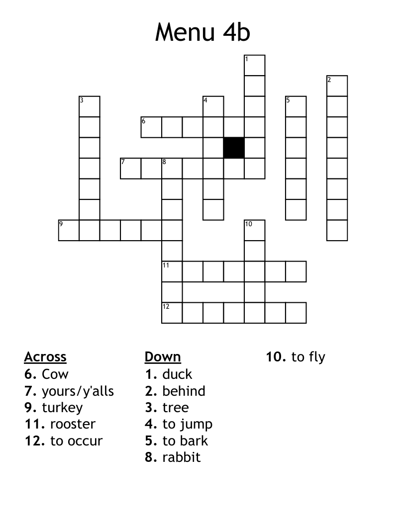 Menu 4b Crossword