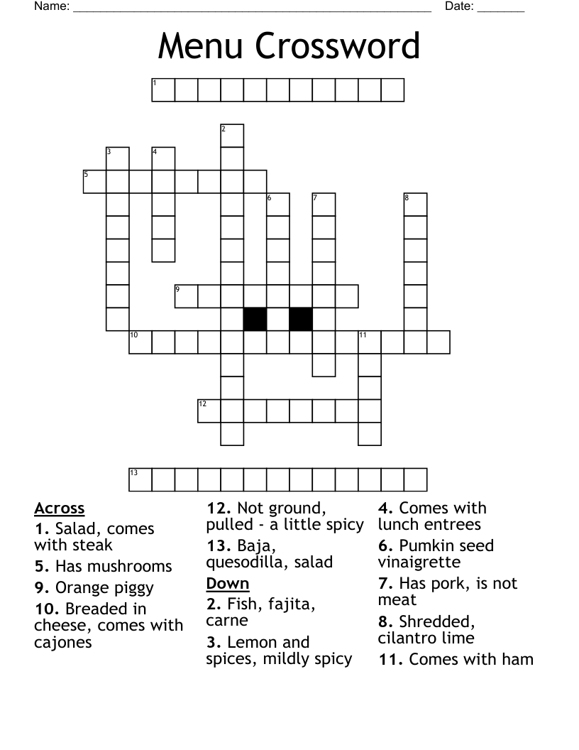 Menu Crossword