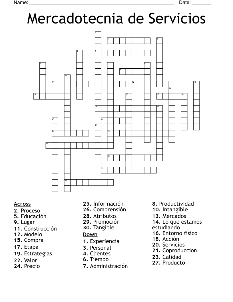 Mercadotecnia de Servicios Crossword