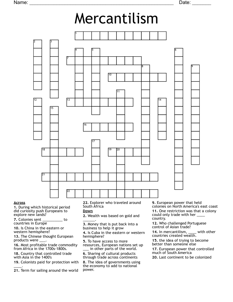 Mercantilism Crossword
